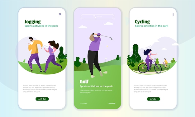 オンボード画面コンセプトの公園でのスポーツ活動のイラスト