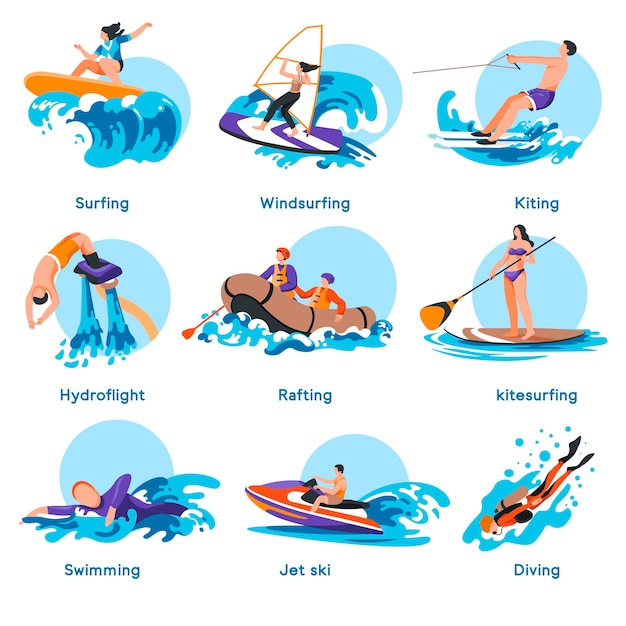 Вектор Спортивные мероприятия в летний экстремальный отдых на воде