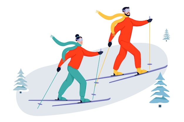 sport activity illustration with skiers.