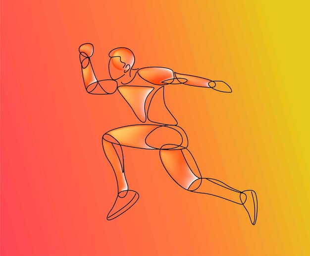 Sport e attività uomo runner jogger in esecuzione isolato linea arte disegno, illustrazione vettoriale.