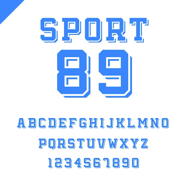 Vector sport alphabet with latin letters and numbers.