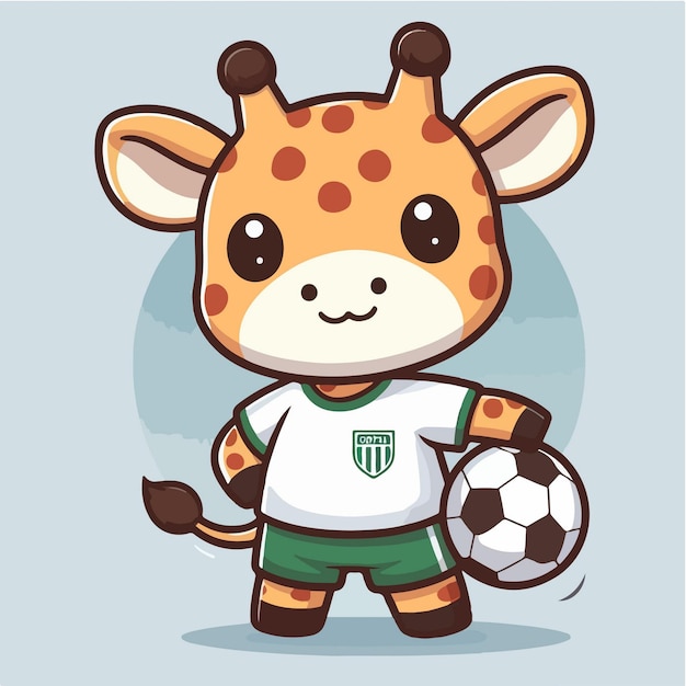sport animal cute little giraffe soccer player carrying a ball wearing a jersey
