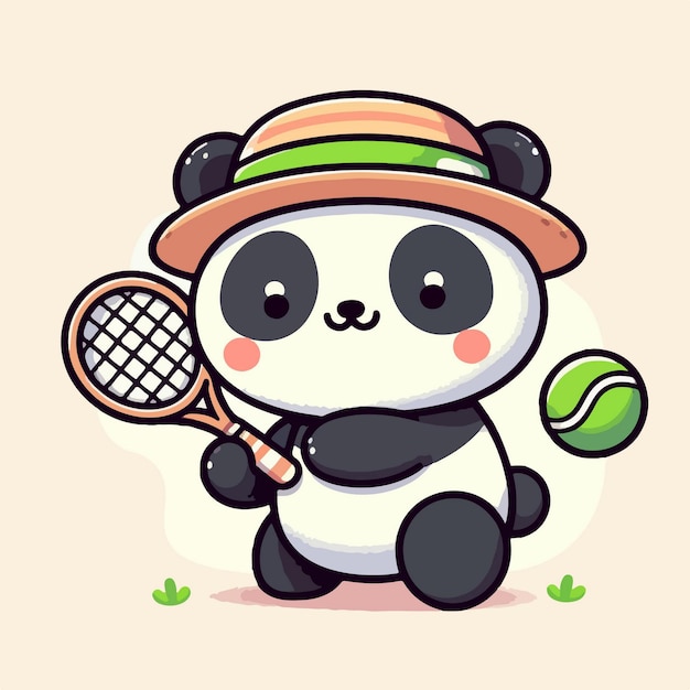 sport animal cute panda tennis player