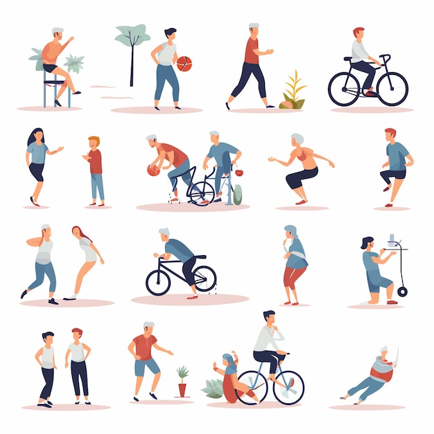 Vector sport_at_home_scenes_setyoung_people_and_elder