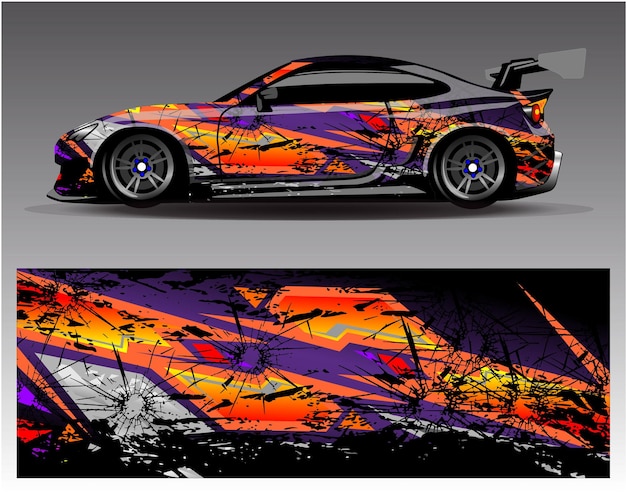 Sport auto sticker wrap ontwerp vector. Grafische abstracte streep race-achtergrondkitontwerpen voor voertuigen