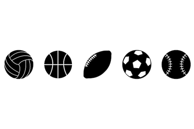 Набор значков вектора спортивного мяча, изолированные на белом фоне