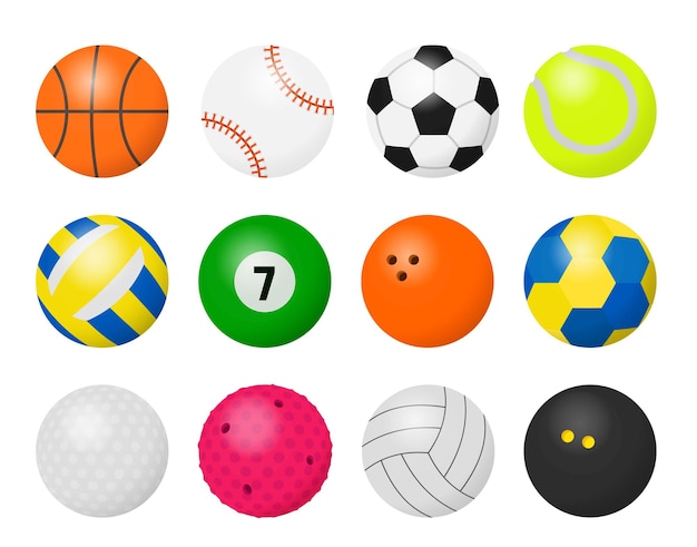 Sport balls. cartoon equipment for playing sport games,\
football basketball baseball volleyball