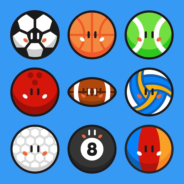 Sport balls cartoon vector illustration set