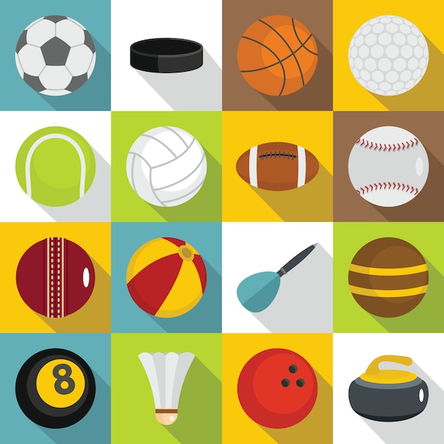 Sport balls icons set, flat style