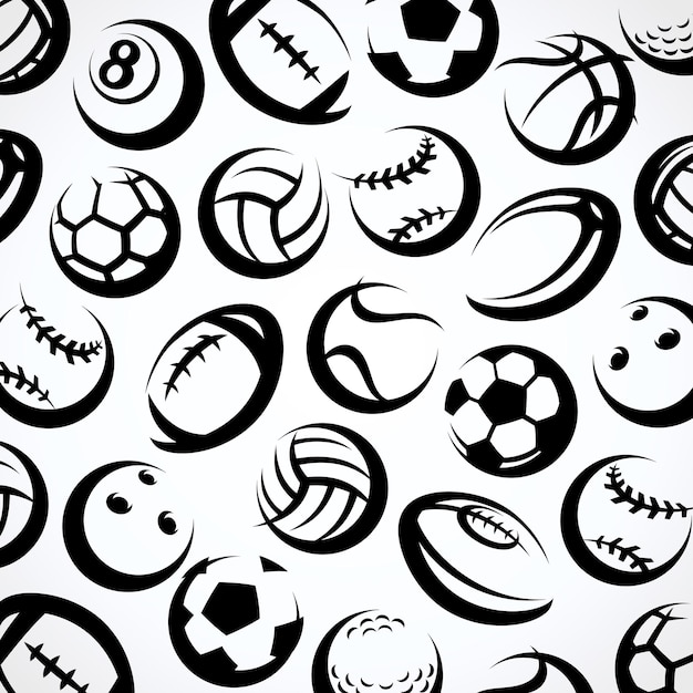 Sport balls pattern background set Collection icons sport balls Vector