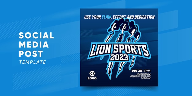 Sport Banner for Social Media Template in Blue. Lion Panther Tiger Claw Illustration Sports Layout.