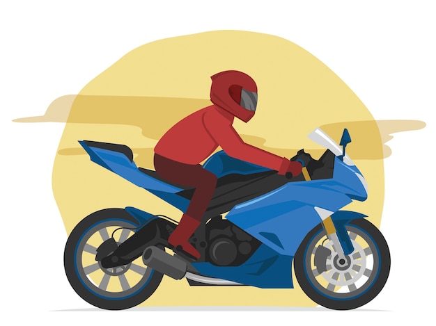 Sport blue motorbike rider speeding on the street