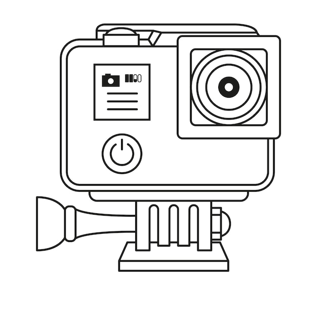 Sport camera, actie camera geïsoleerd op een witte achtergrond. Vectorillustratie in lijnstijl.