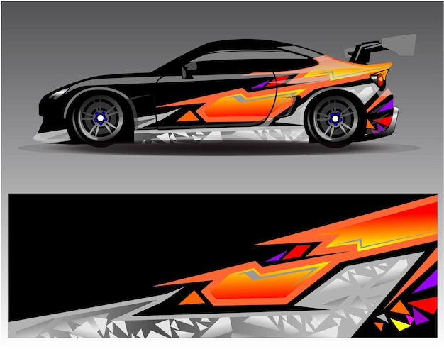 Sport car decal wrap design vector. graphic abstract stripe racing background kit designs for vehicl