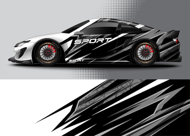 Sport car for wrap decal sticker design and vehicle livery with abstract background