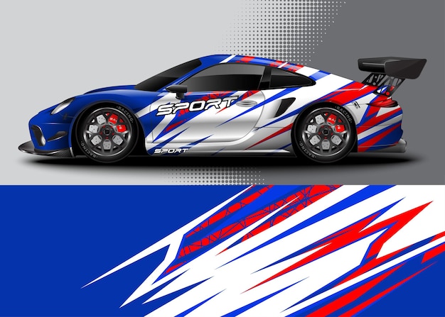 Vector sport car for wrap decal sticker design and vehicle livery with abstract background