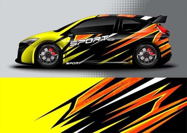 Vector sport car for wrap decal sticker design and vehicle livery with abstract background