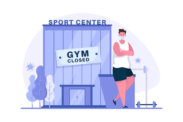 Sport center closed during pandemic covid19 illustration