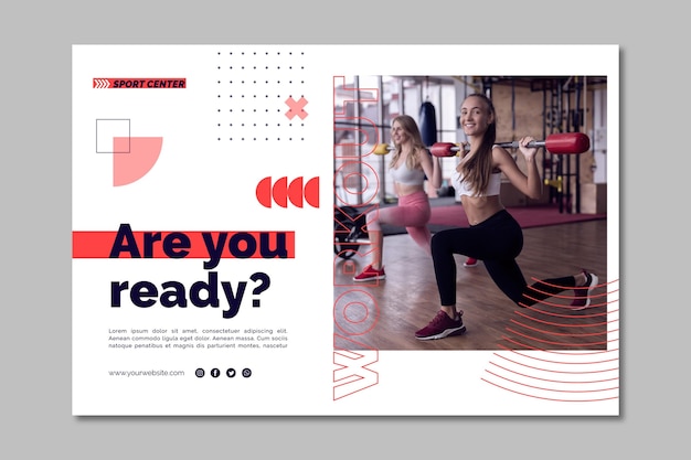 Sport center horizontal banner template with photo