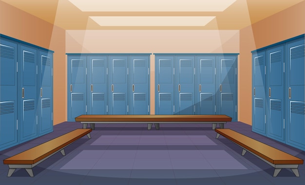 Vector sport changing room with locker background illustration