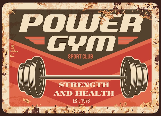 Sport club rusty metal plate vector promo card