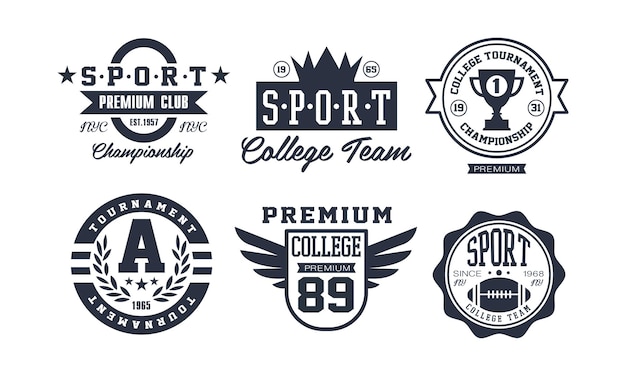 Sport college team logo ontwerp instellen vintage premium sport club embleem of badge vector illustratie geïsoleerd op een witte achtergrond