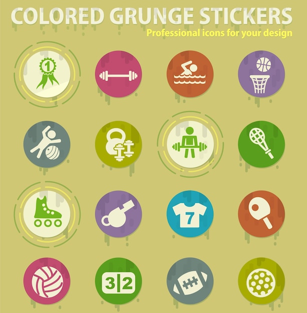 Sport colored grunge icons