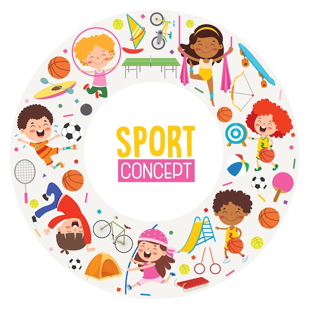 Sport conceptontwerp met grappige kinderen