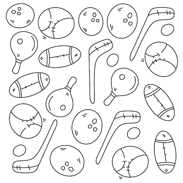 Sport doodle lijnstijl vector set