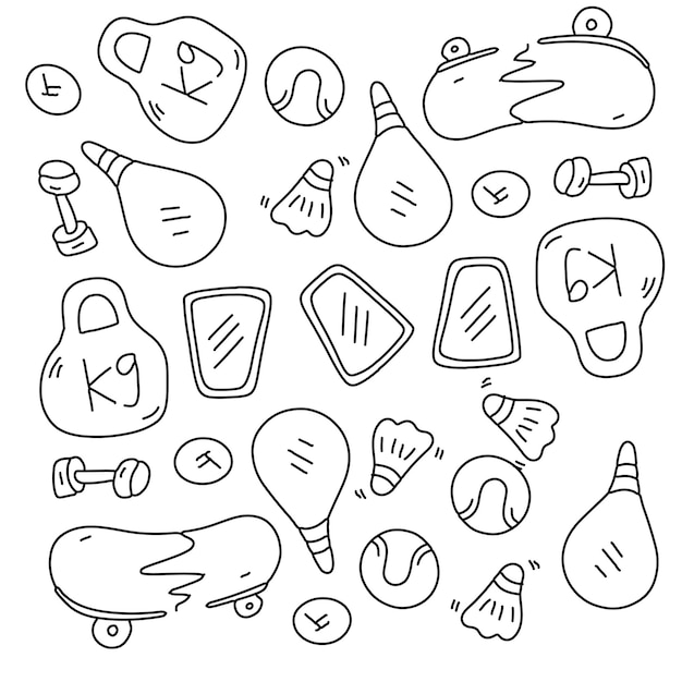 Sport doodle lijnstijl vector set