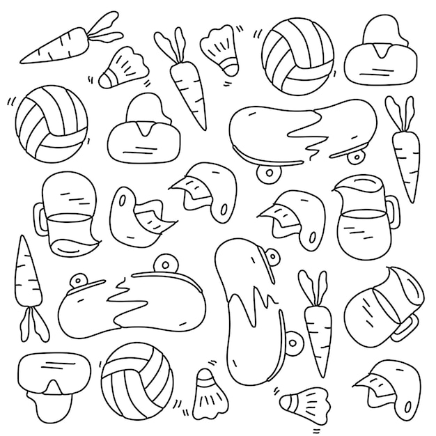 Sport doodle line style vector set