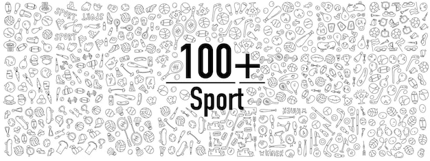 Vector sport doodle line style vector set