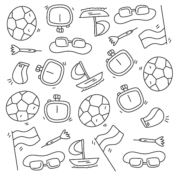 Sport doodle line style vector set