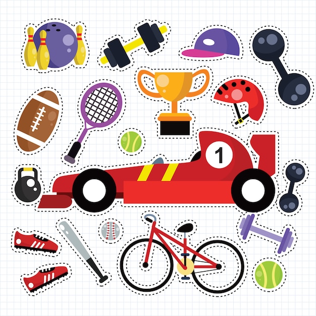 Vector sport doodle sticker patches set