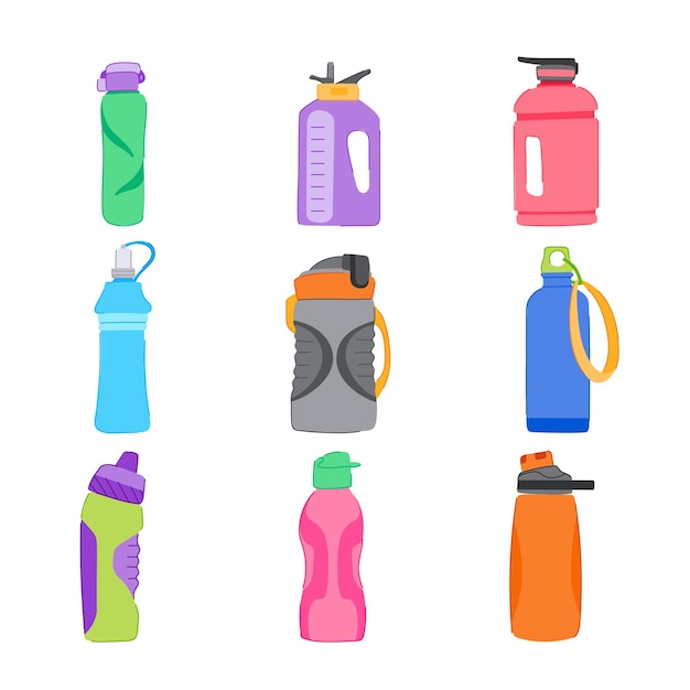 Vector sport drinking bottle set cartoon vector illustration