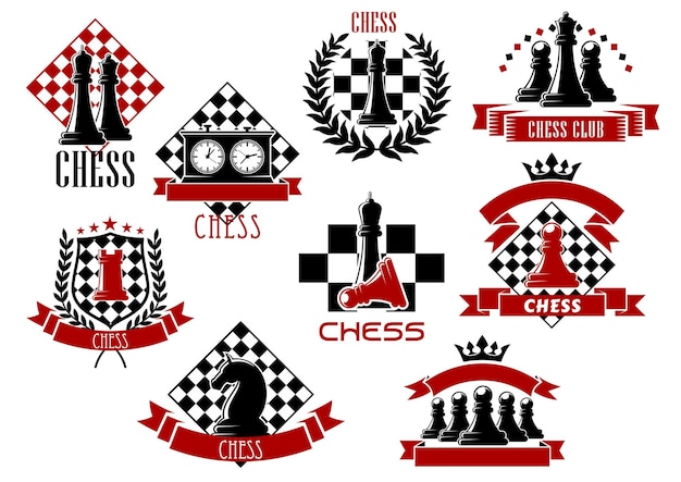 Sport emblems and icons of chess game