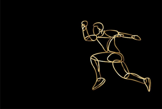 Sport en activiteit man runner jogger met geïsoleerde gouden pictogram, vectorillustratie.