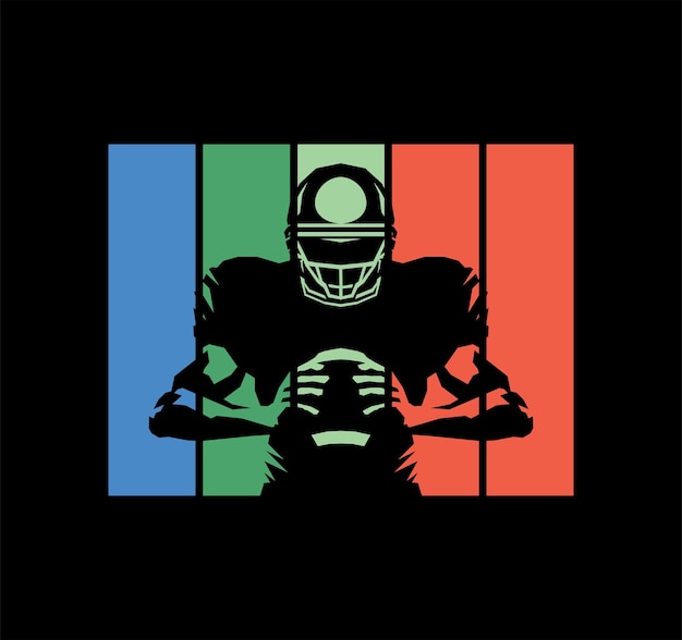 Sport en american football-spelersilhouet met retro vintage illustratie premium vector