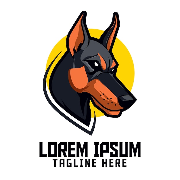 Sport- en Esport-beveiligingshondsjabloon Getrainde gevaarlijke hondpictogram Dobermann-mascottehoofdlogo