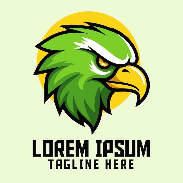 Sport en Esport dierensjabloon Green Eagle mascotte hoofd Logo Hawk Falcon en groene vogel pictogram