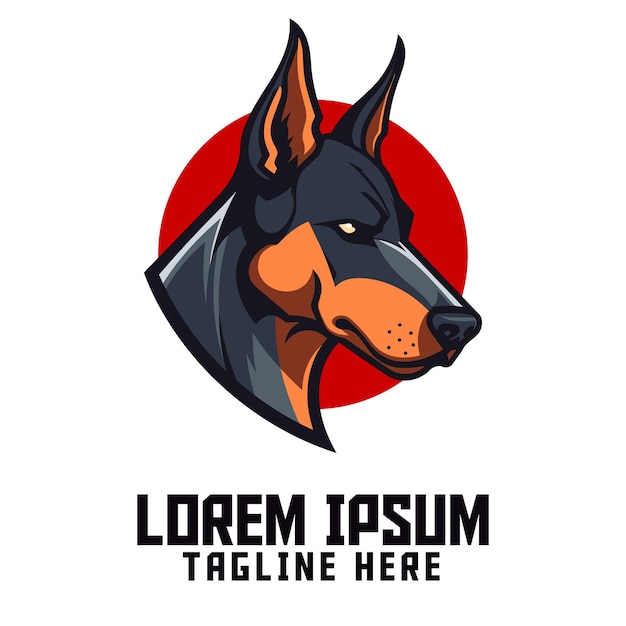 Sport en Esport getrainde gevaarlijke hond pictogram Dobermann mascotte hoofd Logo beveiliging hond sjabloon