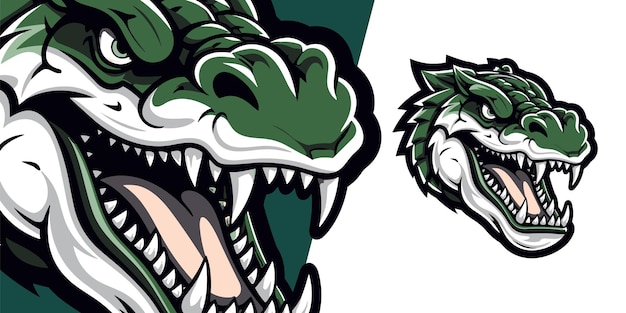 Sport en ESport teams levendige illustratie vectorafbeelding met groene krokodil hoofd logo mascotte