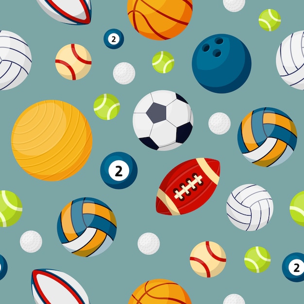 Sport equipment flat vector colorful seamless pattern