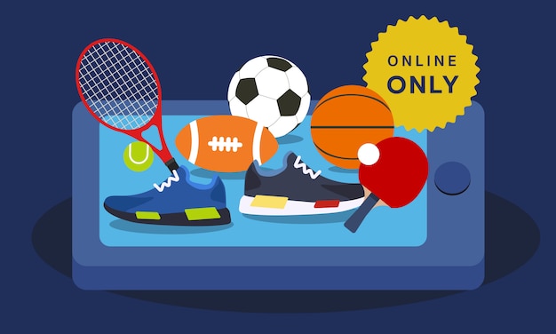 Vector sport equipment online shopping from mobile app
