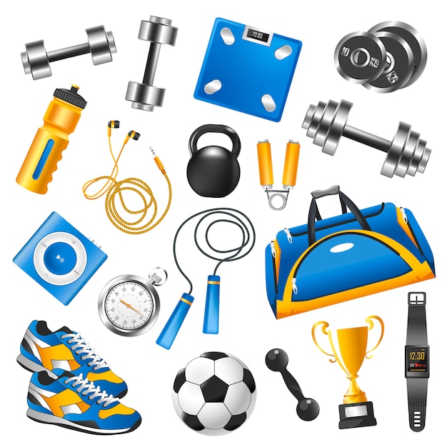 Vector sport equipment for training set and gold cup