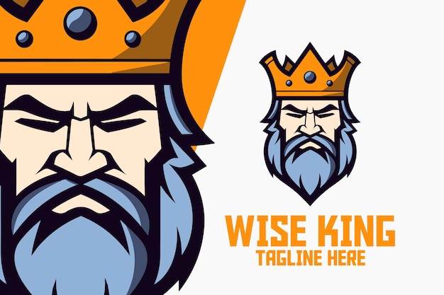 Sport and Esports Wise King Head Mascot Logo Man with Crown as Icon Badge Emblem