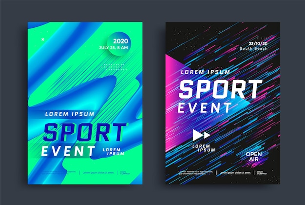 Modello di progettazione del layout del poster dell'evento sportivo copertina per centro fitness con linea angolata colorata a due tonalità