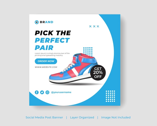 Sport fashion shoes brand product social media banner post template online shopping sports shoes