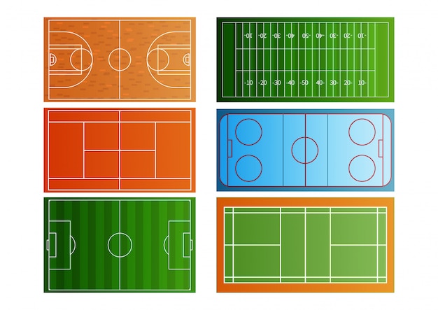 Vector sport field top view icon set.