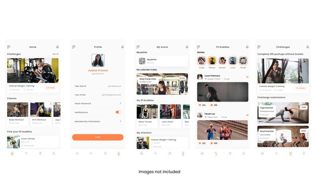 Sport fitness and gym app ui kit template